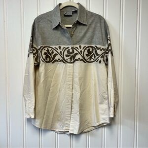 Lemongrass Womens Button Down Shirt M Cotton Boho Western Embroidered Colorblock
